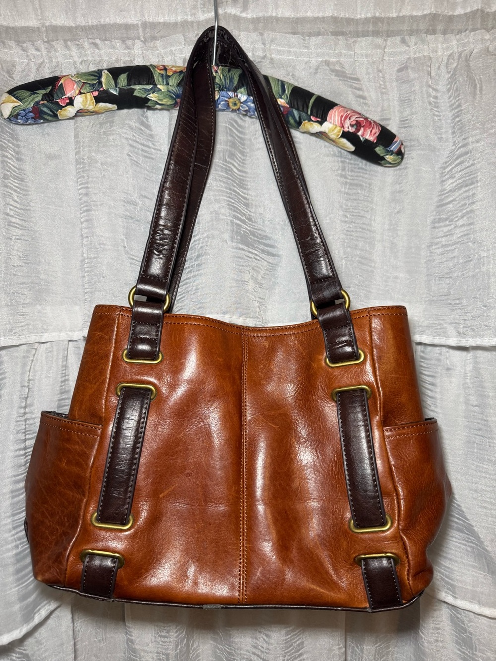 Classic Brown Leather Tote Bag with Dark Brown Handles